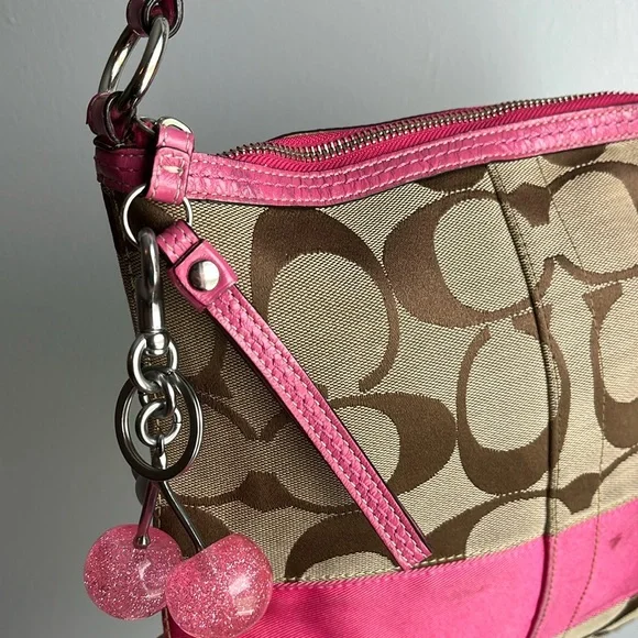 Coach Tan and Pink Signature Shoulder Bag - Picture 6 of 15